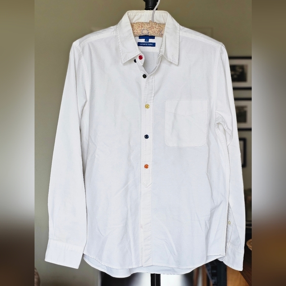 BEAMS Men's White Oxford Shirt with Multicolor Buttons